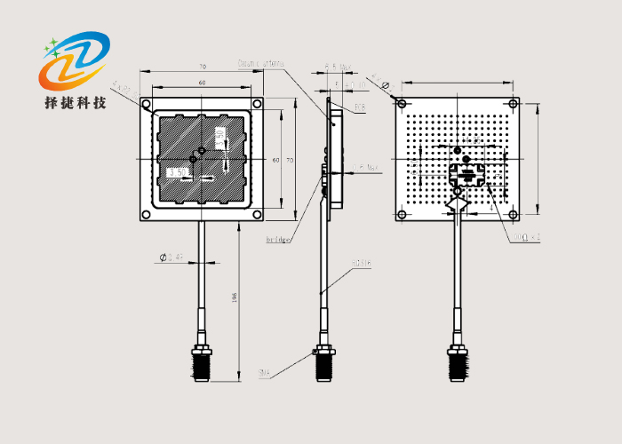 超高頻讀寫器陶瓷天線ZJTCTX-2DBI結(jié)構(gòu)圖
